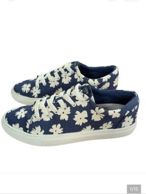 J. Crew Road Trip Printed Navy Floral Canvas Sneakers Size 8